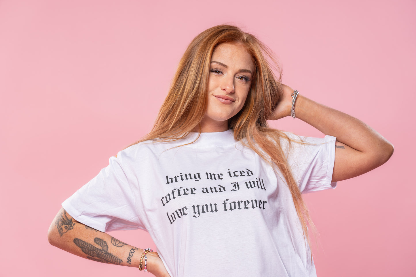 Bring Me Iced Coffee and I Will Love You Forever (Black) - Cropped Tee (White)