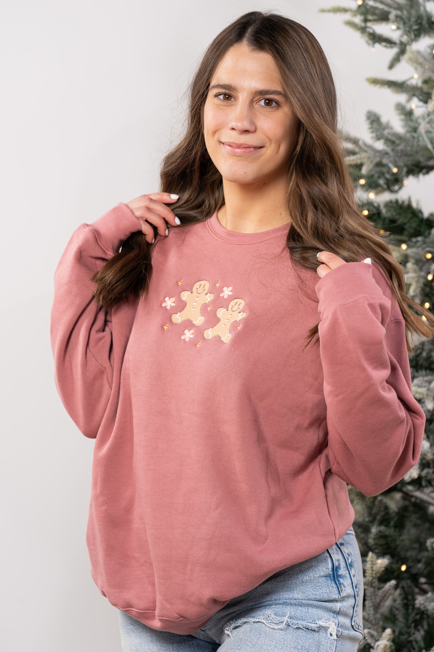 Daisy Gingerbread Cookies - Embroidered Sweatshirt (Mauve)