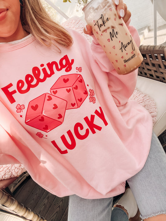 Feeling Lucky Dice (Red) - Sweatshirt (Light Pink)