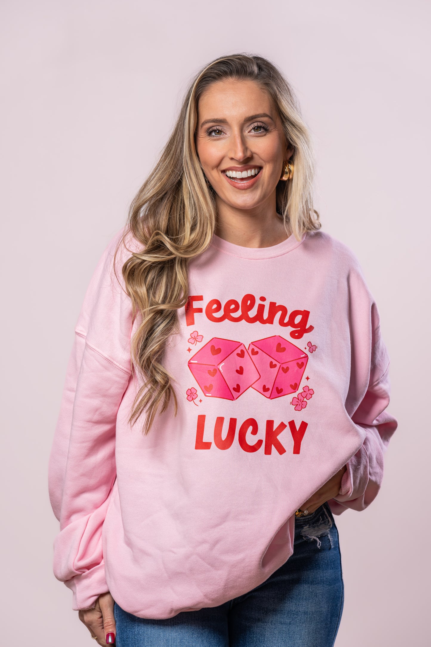 Feeling Lucky Dice (Red) - Sweatshirt (Light Pink)