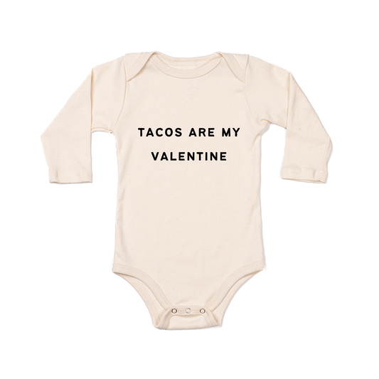 Tacos Are My Valentine (Black) - Bodysuit (Natural, Long Sleeve)