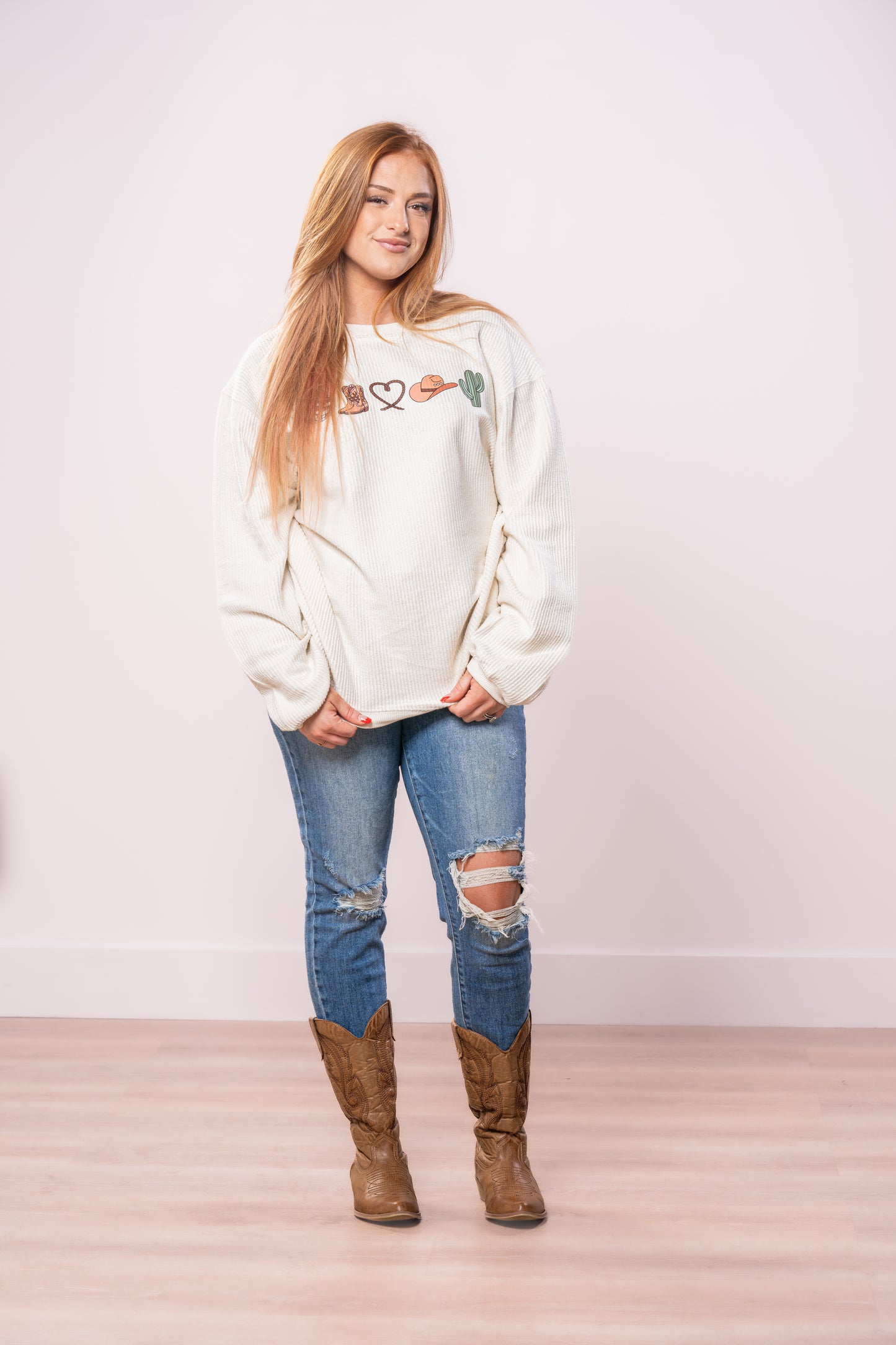 Western Love - Corded Sweatshirt (Ivory)