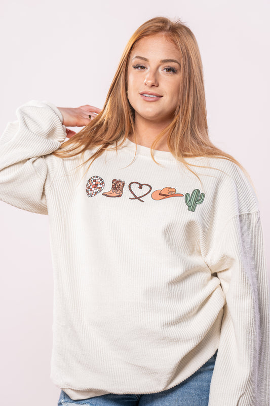 Western Love - Corded Sweatshirt (Ivory)
