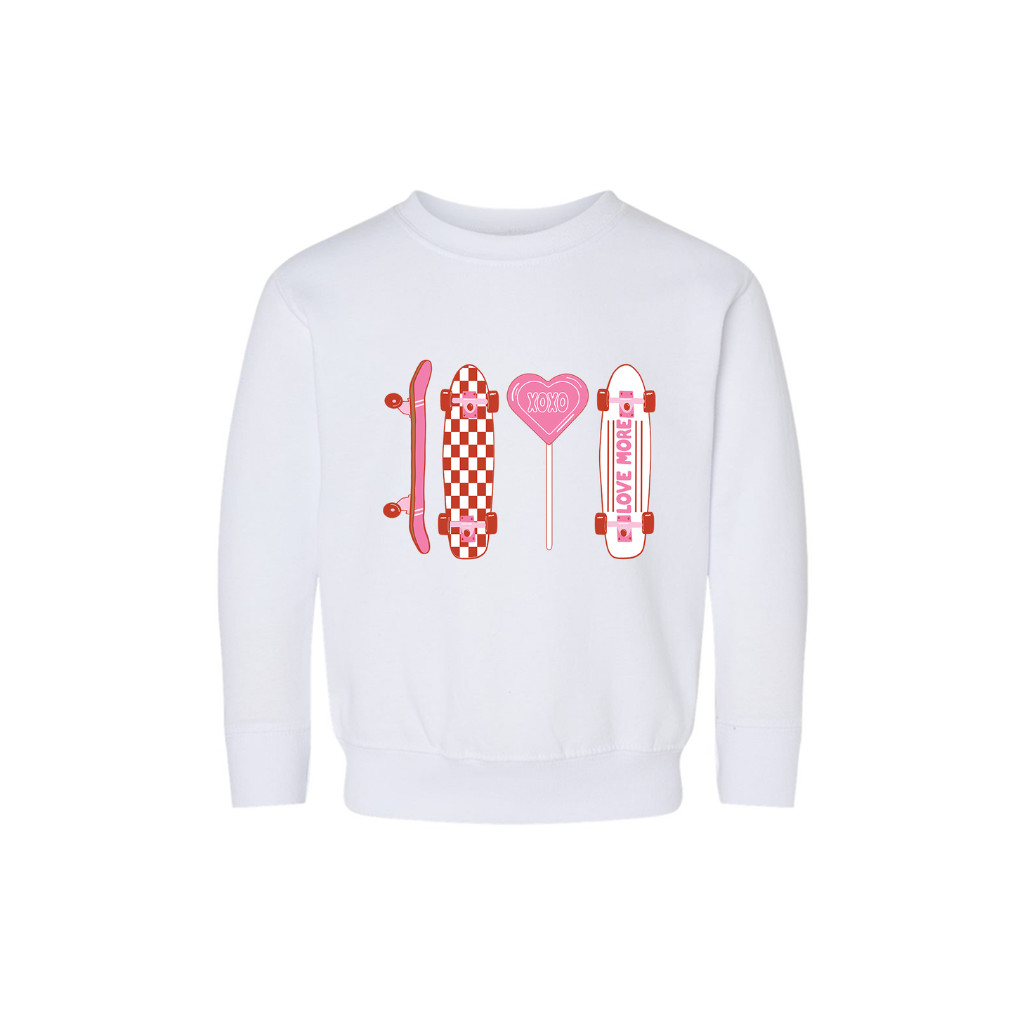 Love Skateboards (Pink) - Kids Sweatshirt (White)