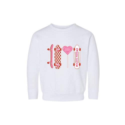 Love Skateboards (Pink) - Kids Sweatshirt (White)