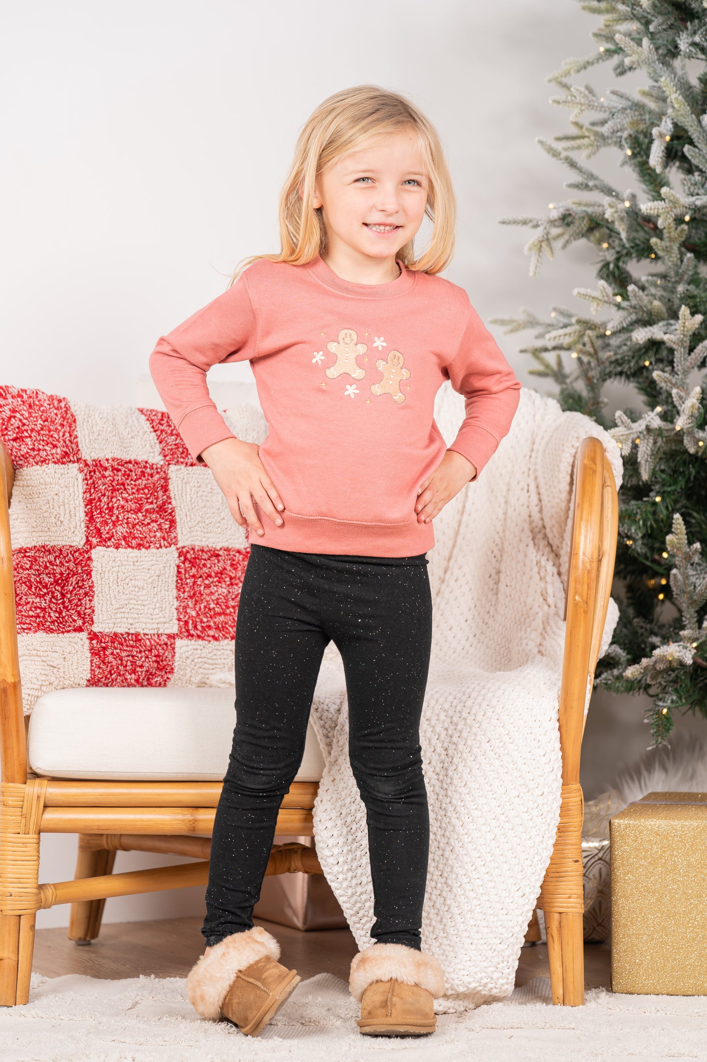 Daisy Gingerbread Cookies - Embroidered Kids Sweatshirt (Mauve)