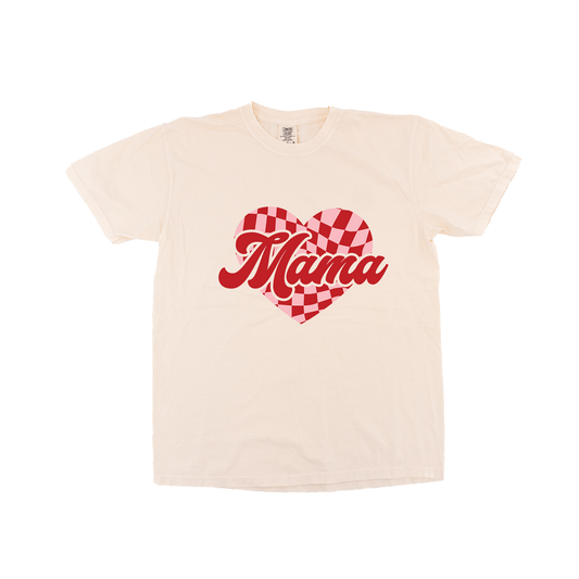 Mama Checkered Heart (Pink/Red) - Tee (Vintage Natural, Short Sleeve)