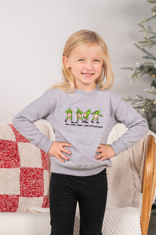 Grinch That's it I'm not going - Embroidered Kids Sweatshirt (Heather Gray)