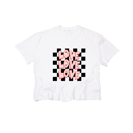 Checkered Love x3 - Cropped Tee (White)