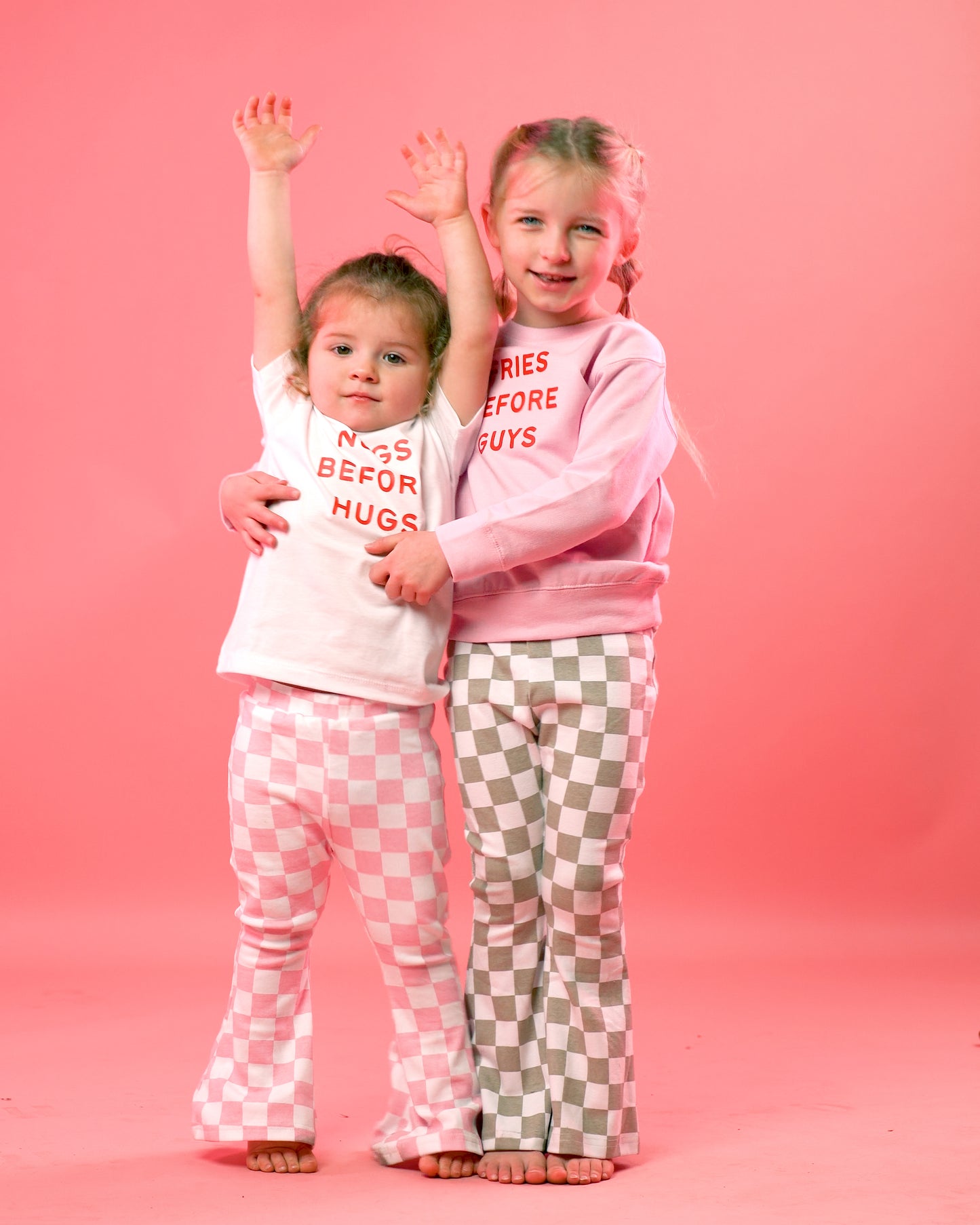 Checkered Flare Pants - Pink
