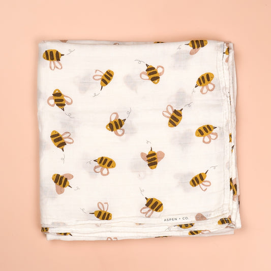 Buzzing Bees Bamboo Cotton Muslin Swaddle