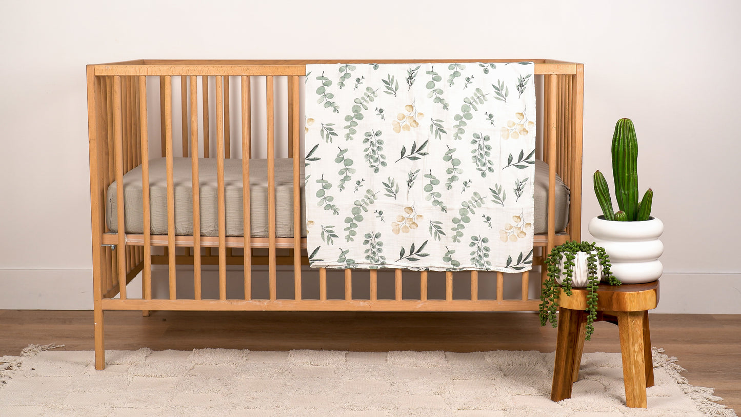 Tranquil Leaves Bamboo Cotton Muslin Swaddle