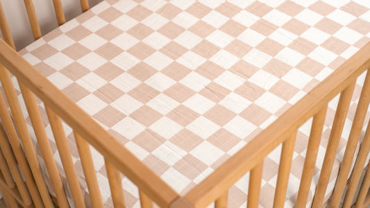 Taupe Checkered Bamboo Cotton Muslin Crib Sheet