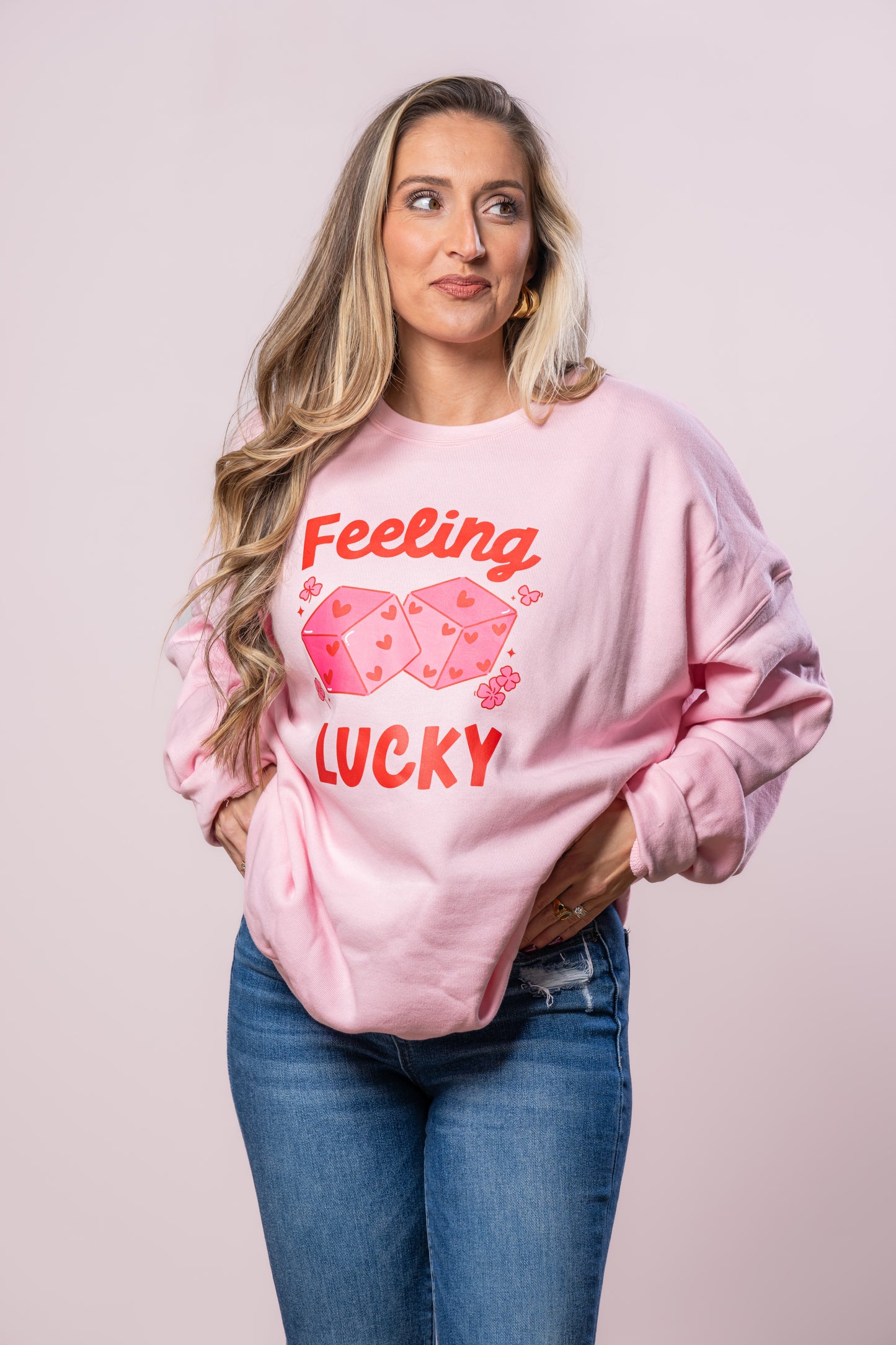 Feeling Lucky Dice (Red) - Sweatshirt (Light Pink)