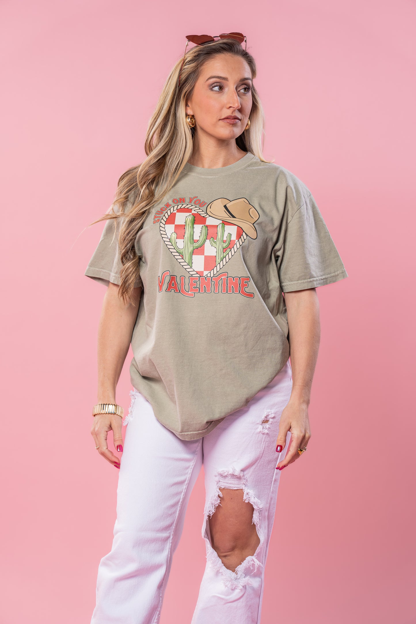 Stuck On You Valentine (Pink) - Tee (Sandstone)