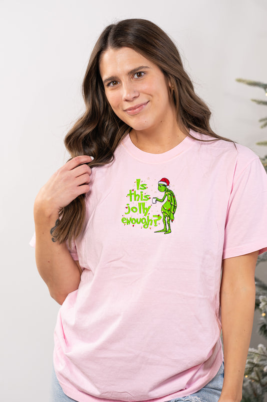 Is this Jolly Enough? - Embroidered Tee (Pale Pink)