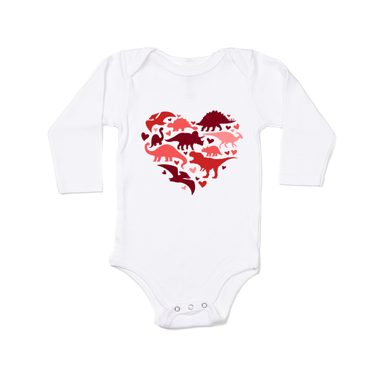 Dino Hearts - Bodysuit (White, Long Sleeve)