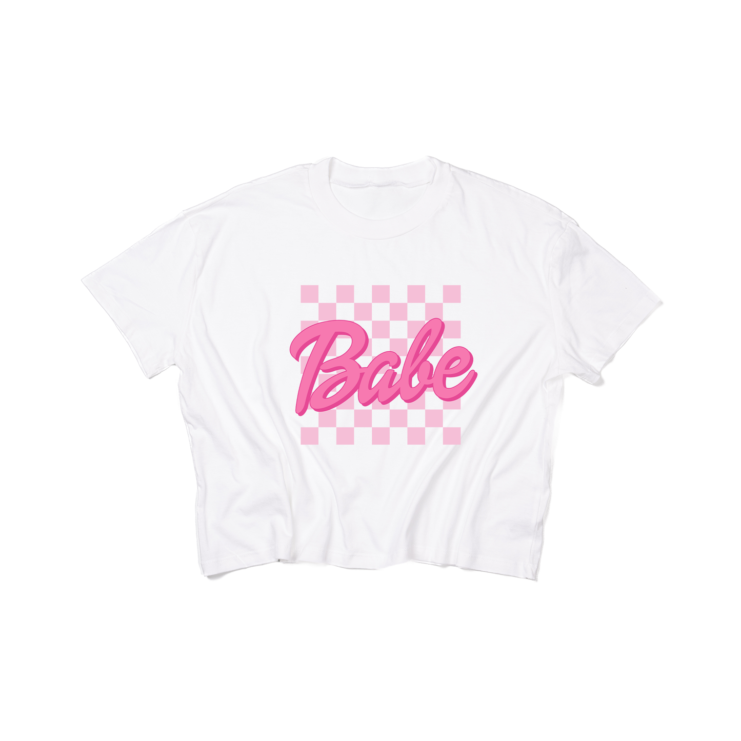 Babe Checkered (Malibu Pink) - Cropped Tee (White)