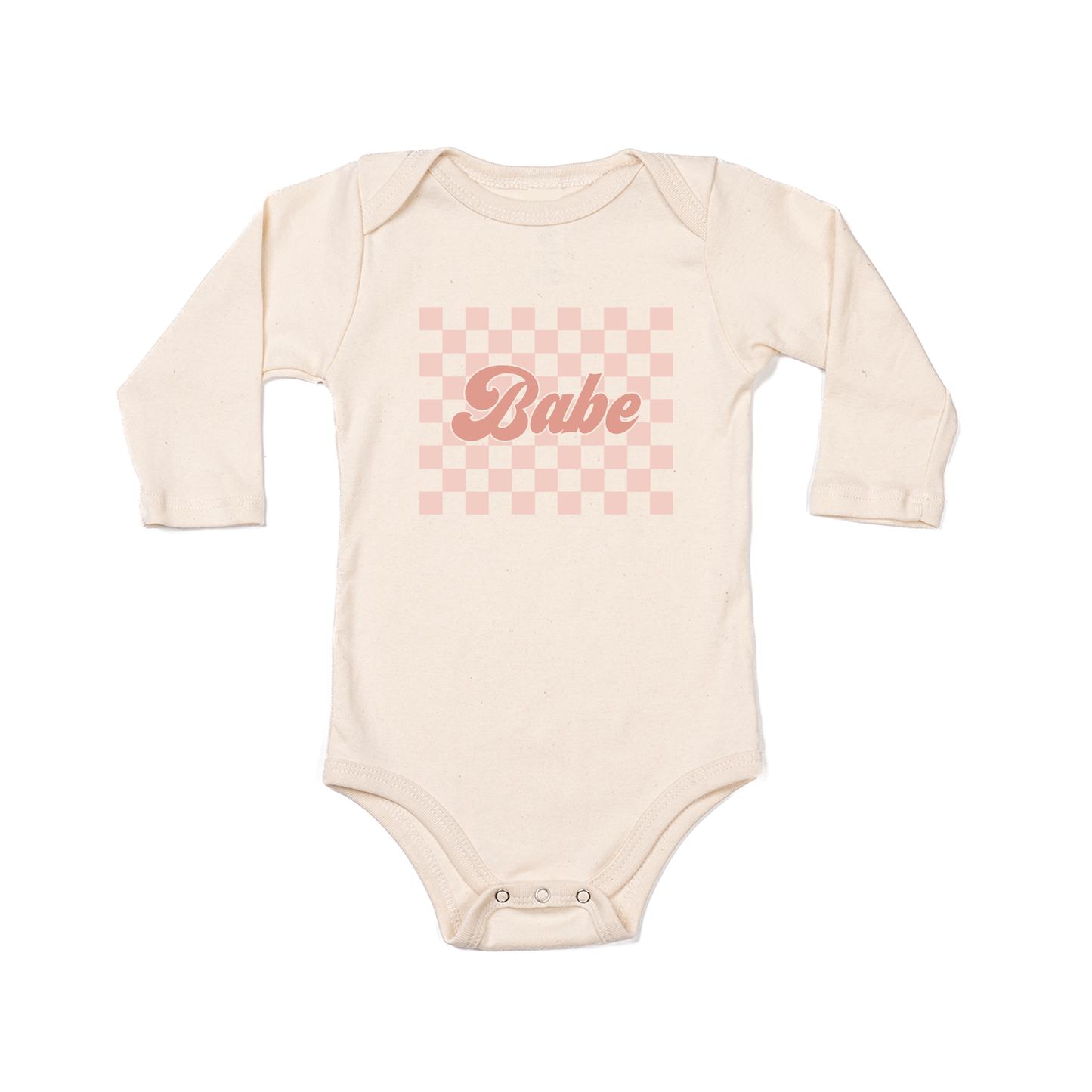 Babe Pink Checkered - Bodysuit (Natural, Long Sleeve)