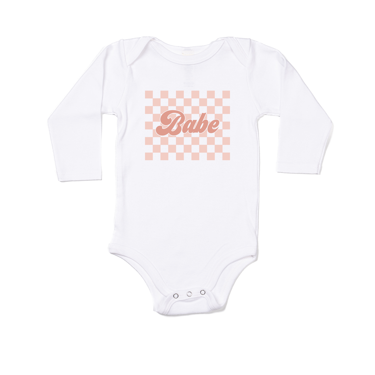 Babe Pink Checkered - Bodysuit (White, Long Sleeve)