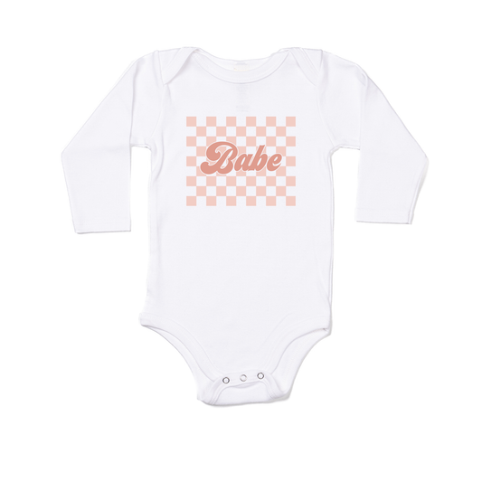 Babe Pink Checkered - Bodysuit (White, Long Sleeve)