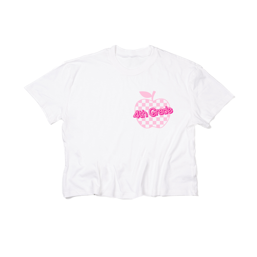 Checkered Apple Pick your Grade (Pocket) - Cropped Tee (White)