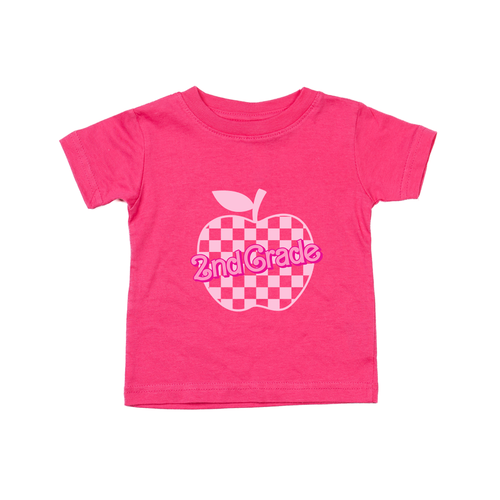 Checkered Apple Pick your Grade - Kids Tee (Hot Pink)