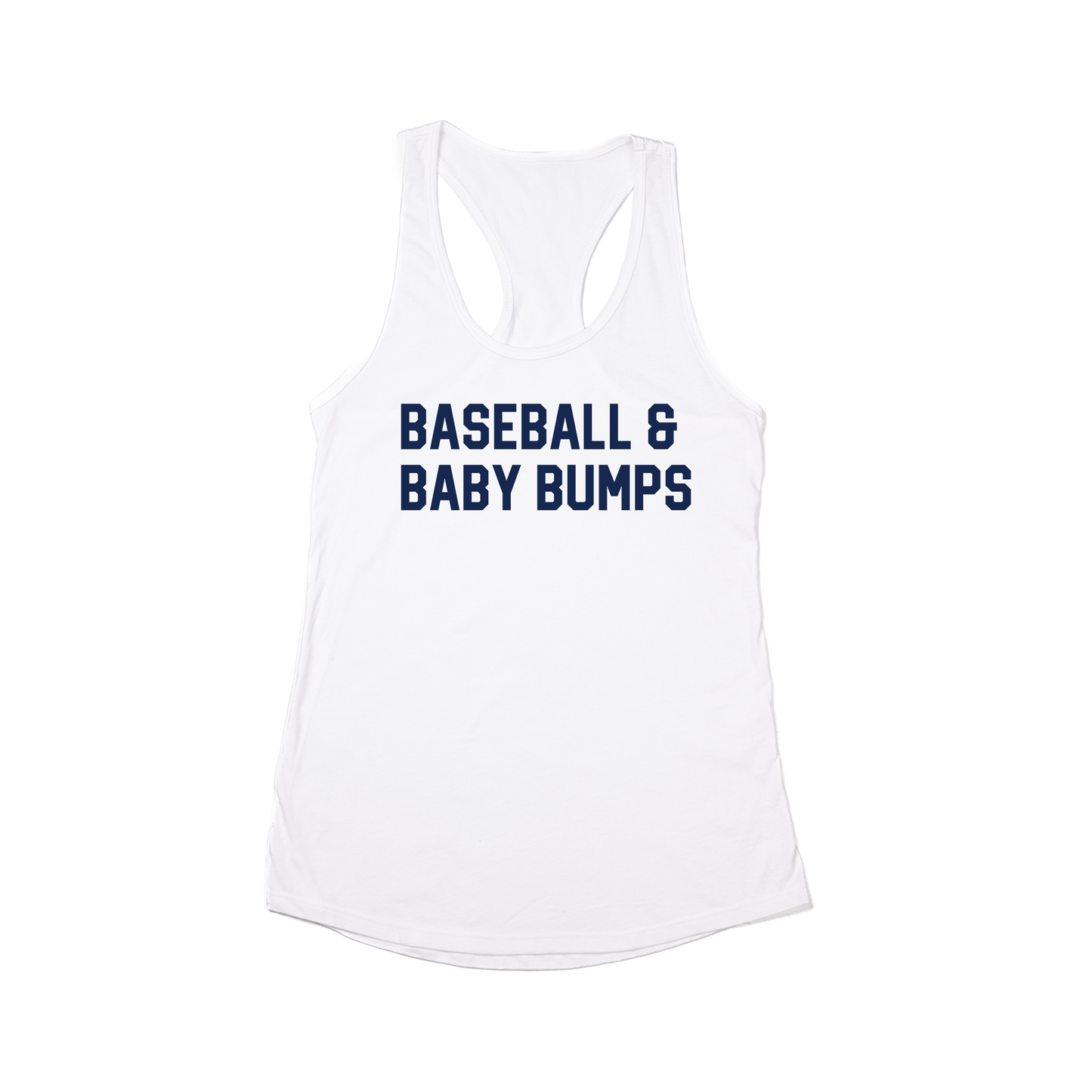 Baseball & Baby Bumps (Navy) - Women's Racerback Tank Top (White)