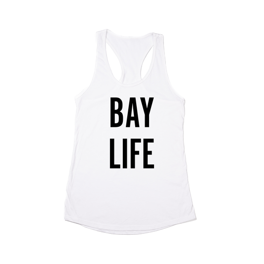 Bay Life (Black) - Women's Racerback Tank Top (White)