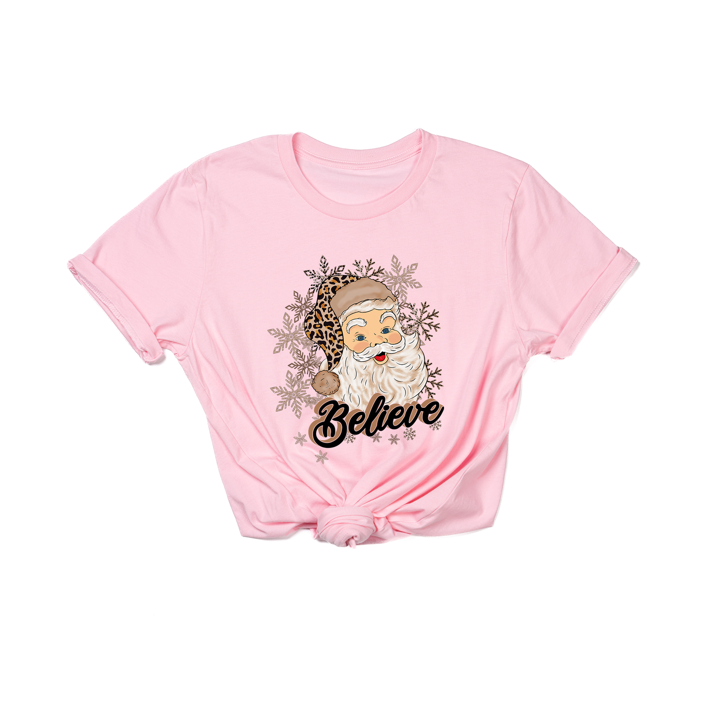 Believe Leopard Santa - Tee (Pink)