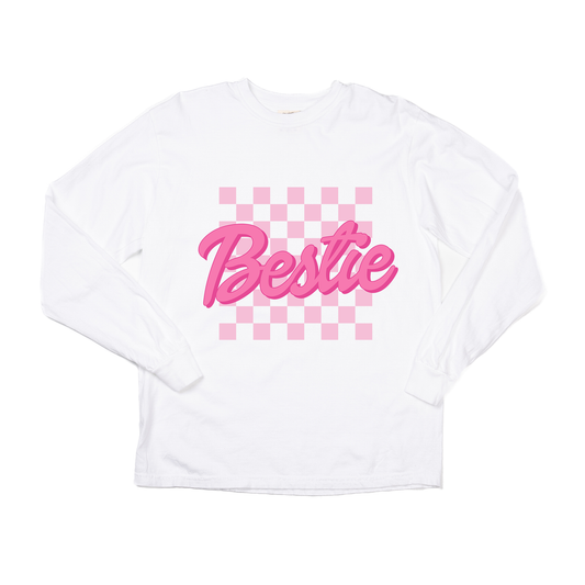 Bestie Checkered (Barbie) - Tee (Vintage White, Long Sleeve)