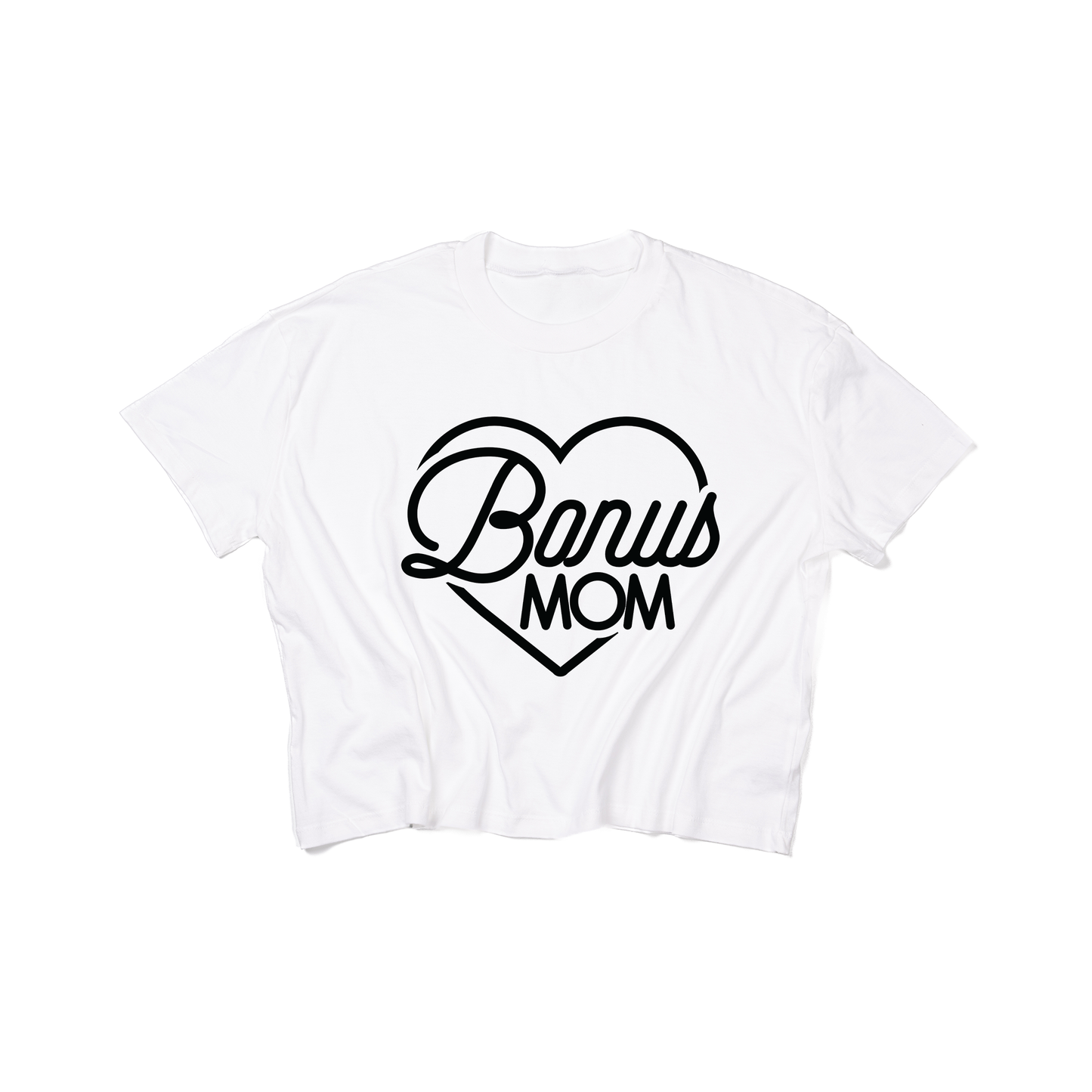 Bonus Mom Heart (Black, Across Front) - Cropped Tee (White)