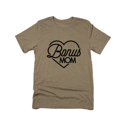 Bonus Mom Heart (Black, Across Front) - Tee (Olive)