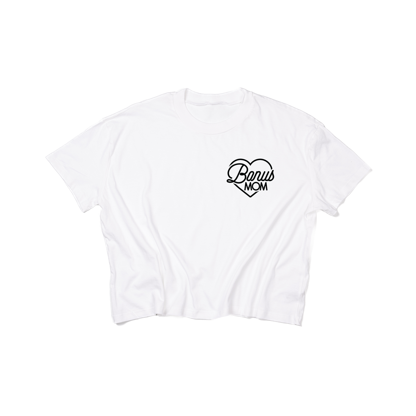 Bonus Mom Heart (Black, Pocket) - Cropped Tee (White)