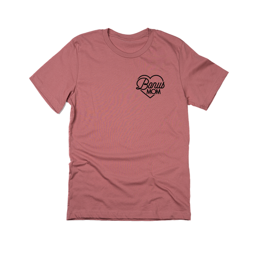 Bonus Mom Heart (Black, Pocket) - Tee (Mauve)