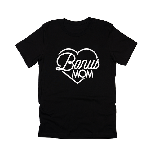 Bonus Mom Heart (White, Across Front) - Tee (Black)