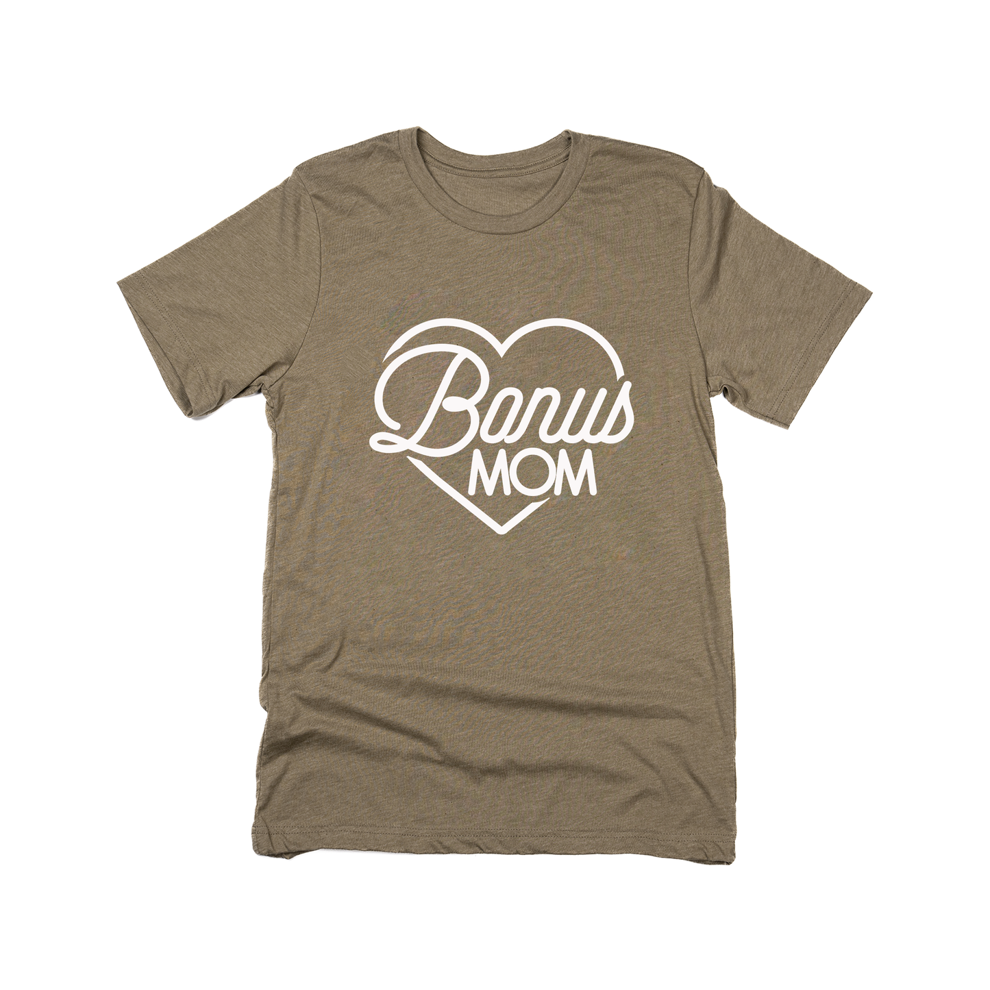 Bonus Mom Heart (White, Across Front) - Tee (Olive)