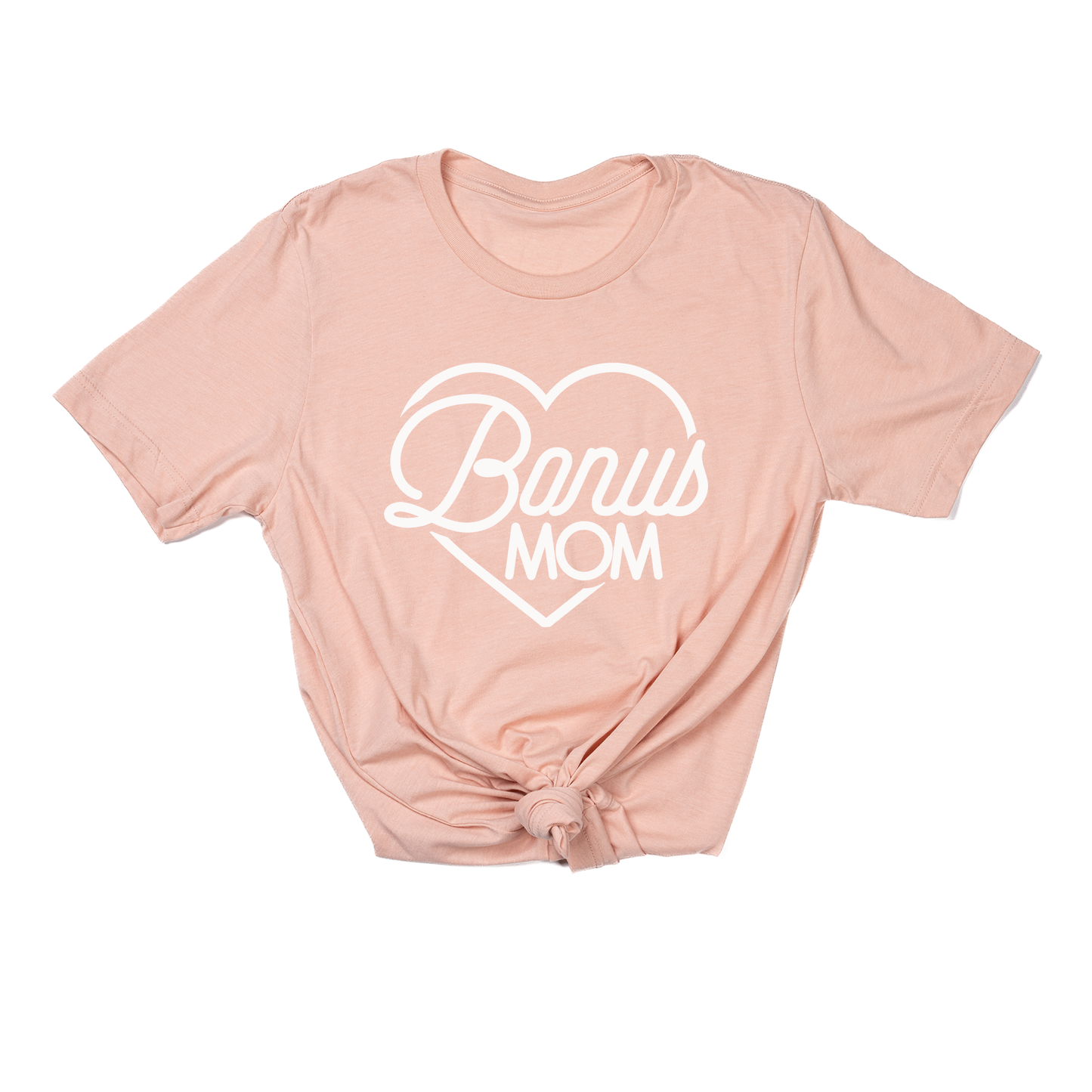 Bonus Mom Heart (White, Across Front) - Tee (Peach)