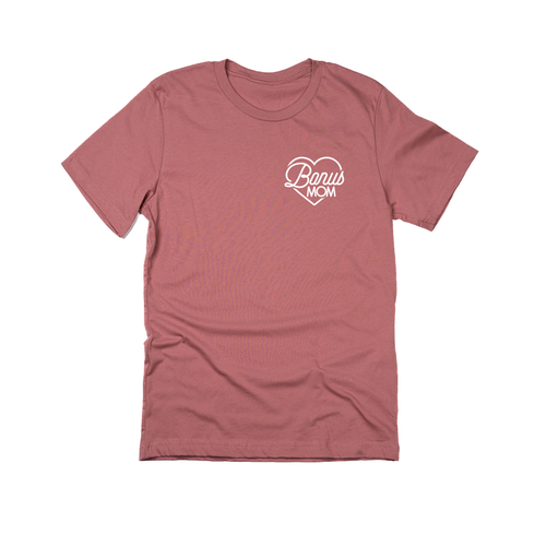 Bonus Mom Heart (White, Pocket) - Tee (Mauve)