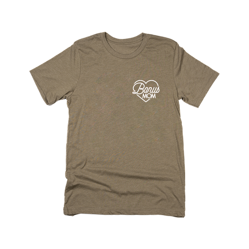 Bonus Mom Heart (White, Pocket) - Tee (Olive)