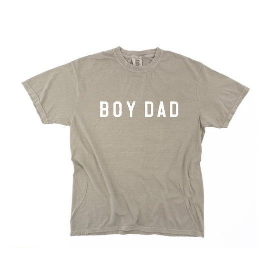 Boy Dad® (Across Front, White) - Tee (Sandstone)