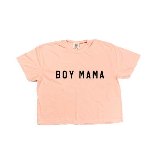 Boy Mama (Across Front, Black) - Cropped Tee (Peach)