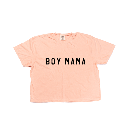 Boy Mama (Across Front, Black) - Cropped Tee (Peach)