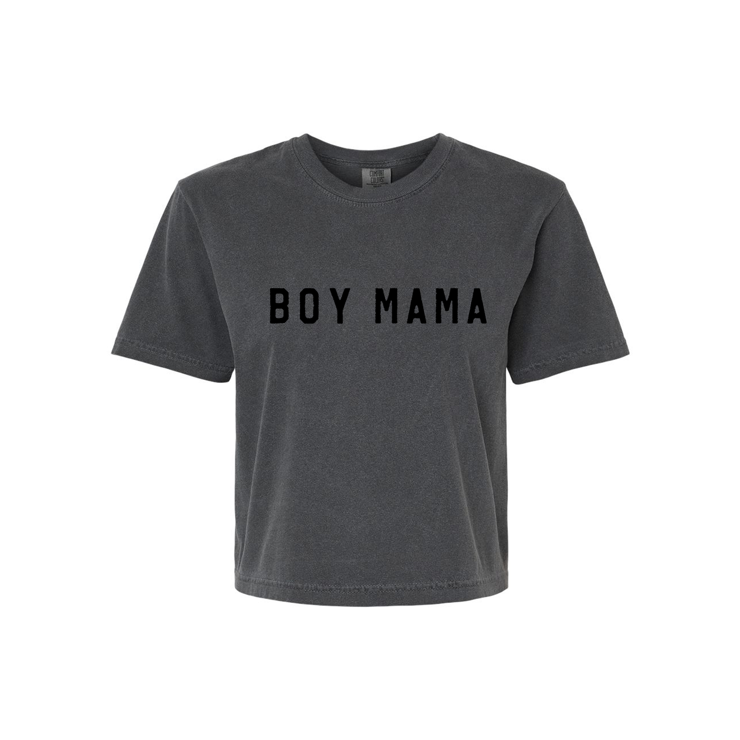 Boy Mama (Across Front, Black) - Cropped Tee (Smoke)