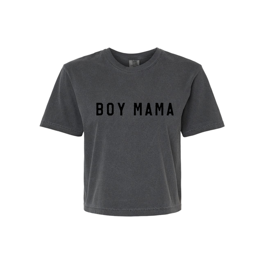 Boy Mama (Across Front, Black) - Cropped Tee (Smoke)