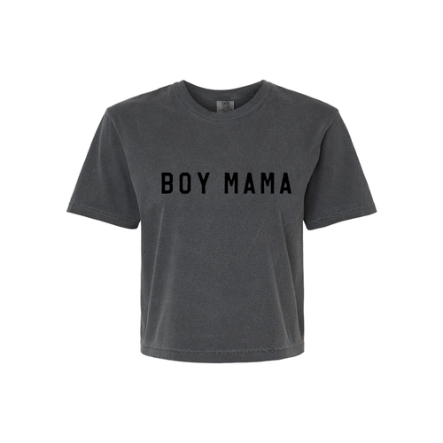 Boy Mama (Across Front, Black) - Cropped Tee (Smoke)