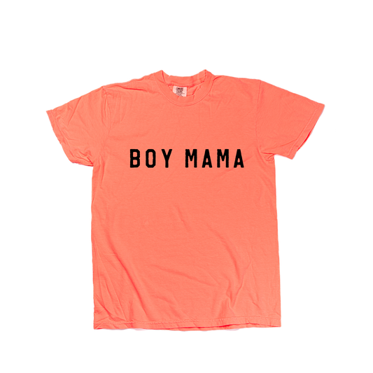 Boy Mama (Across Front, Black) - Tee (Neon Coral)