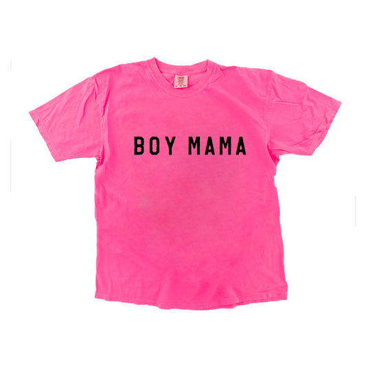 Boy Mama (Across Front, Black) - Tee (Neon Pink)