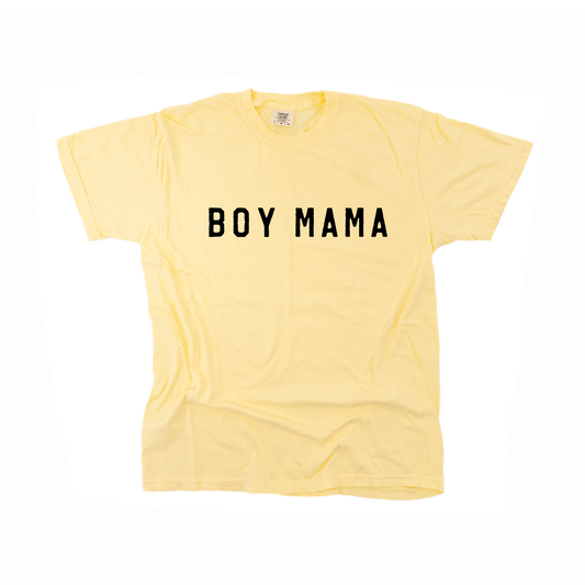 Boy Mama (Across Front, Black) - Tee (Pale Yellow)