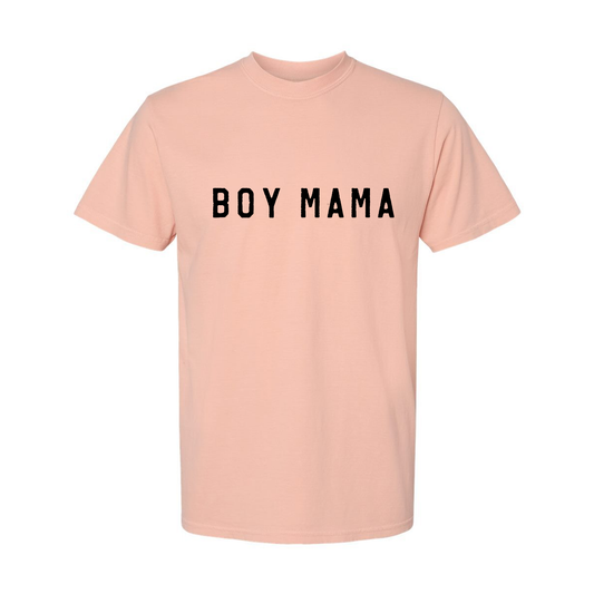 Boy Mama (Across Front, Black) - Tee (Vintage Peachy)